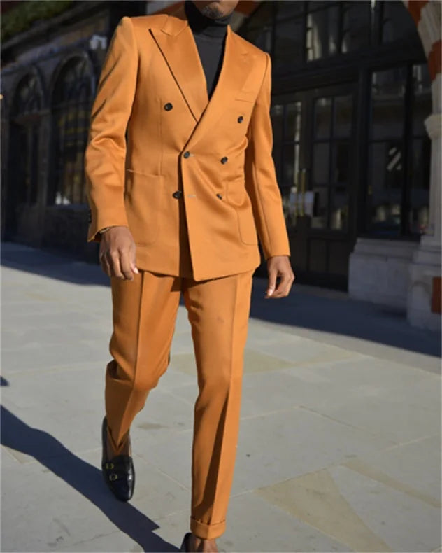 Double Breasted Wedding Tuxedos Slim Fit Mens Suits Groom Wear For Wedding Party Formal Prom Blazer (Jacket+Pants)