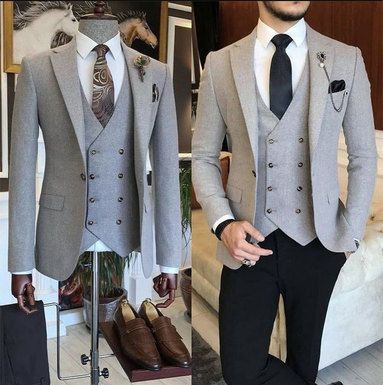 Costume de mariage bleu 3 pièces pour homme, smoking, blazer, pantalon, coupe slim, tenue de soirée, robe de bal, veste, gilet et pantalon 