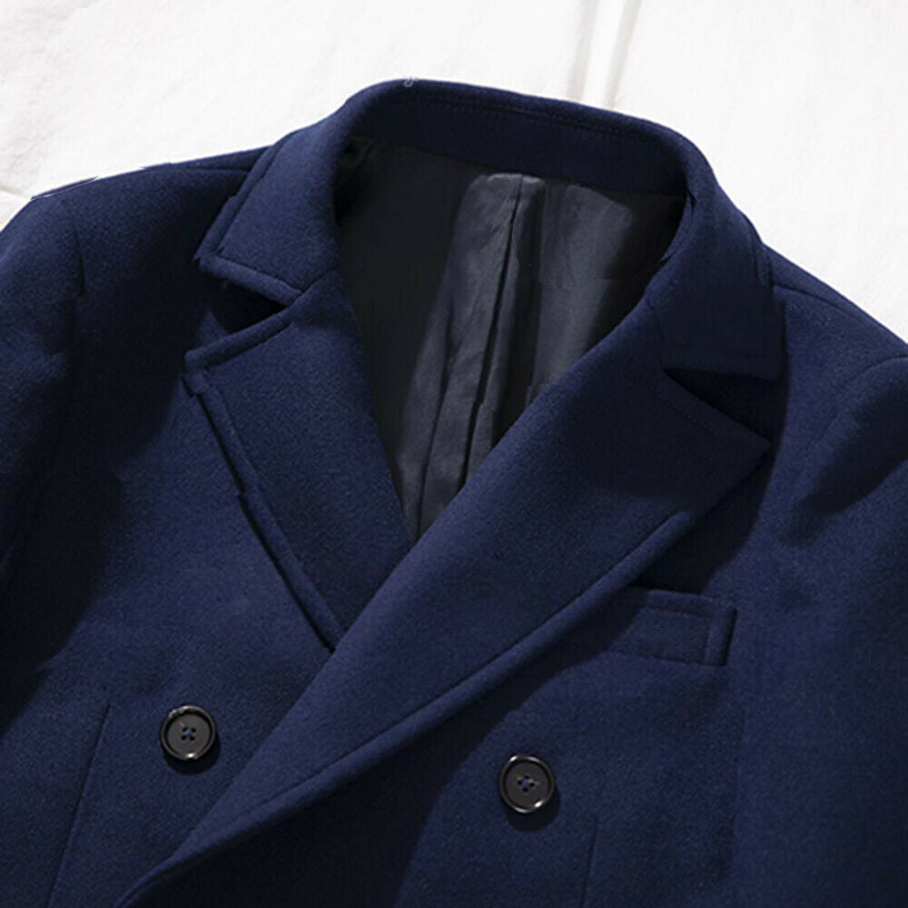 Manteau d'hiver en laine pour homme, épais, uni, croisé, long, chaud, formel, pour l'hiver, sur mesure 