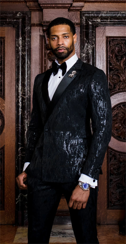Shinny Sequin Black Mens Suits for Wedding 2 Pieces Set Customized Groom Tuxedos Slim Fit Male Prom Blazer