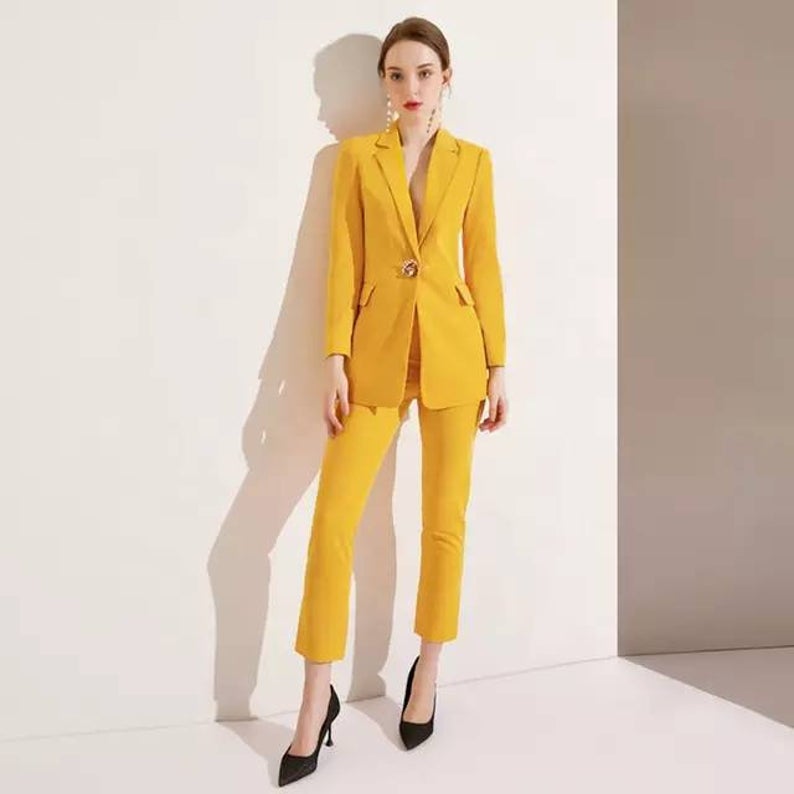 Bright Yellow Celebrity Women Evening Suit One Button Mother of Bride Dress Party Prom Wear Pants Outfits 2 pcs