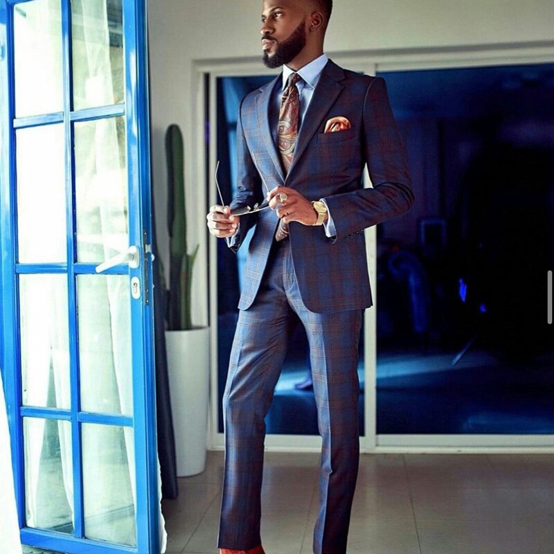 Trajes de hombre a medida, de negocios, a cuadros, con pantalón y chaqueta, entallados, para novio, padrino de boda, 2 piezas (chaqueta + pantalón) 