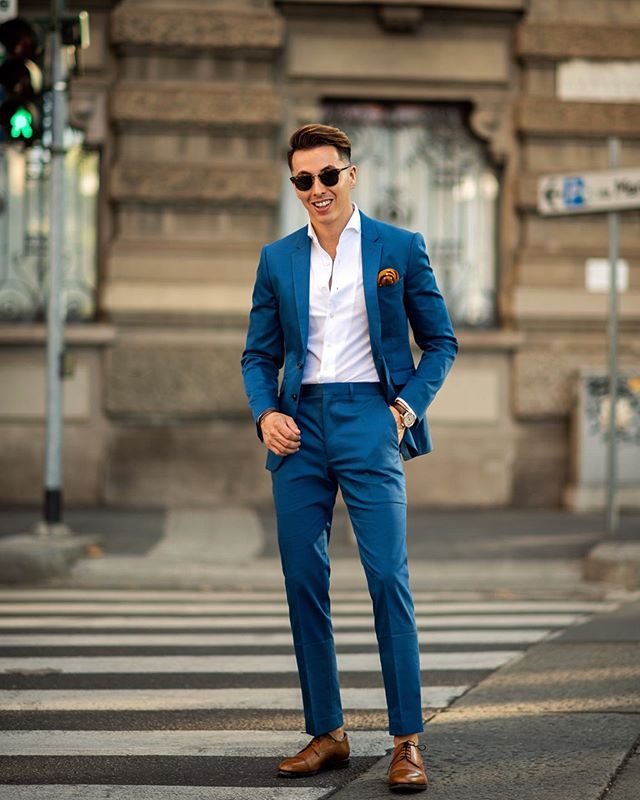 British Men Suits 2 Piece Blue Peaky Blinder Suit Slim Fit Suit Business Jacket Pants Custom Wedding Tuxedos