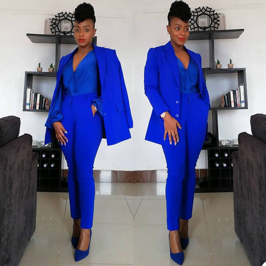 Ensemble 2 pièces bleu roi pour femme, pantalon, costume de mère de la mariée, tenue de soirée, smoking, tenue de soirée 