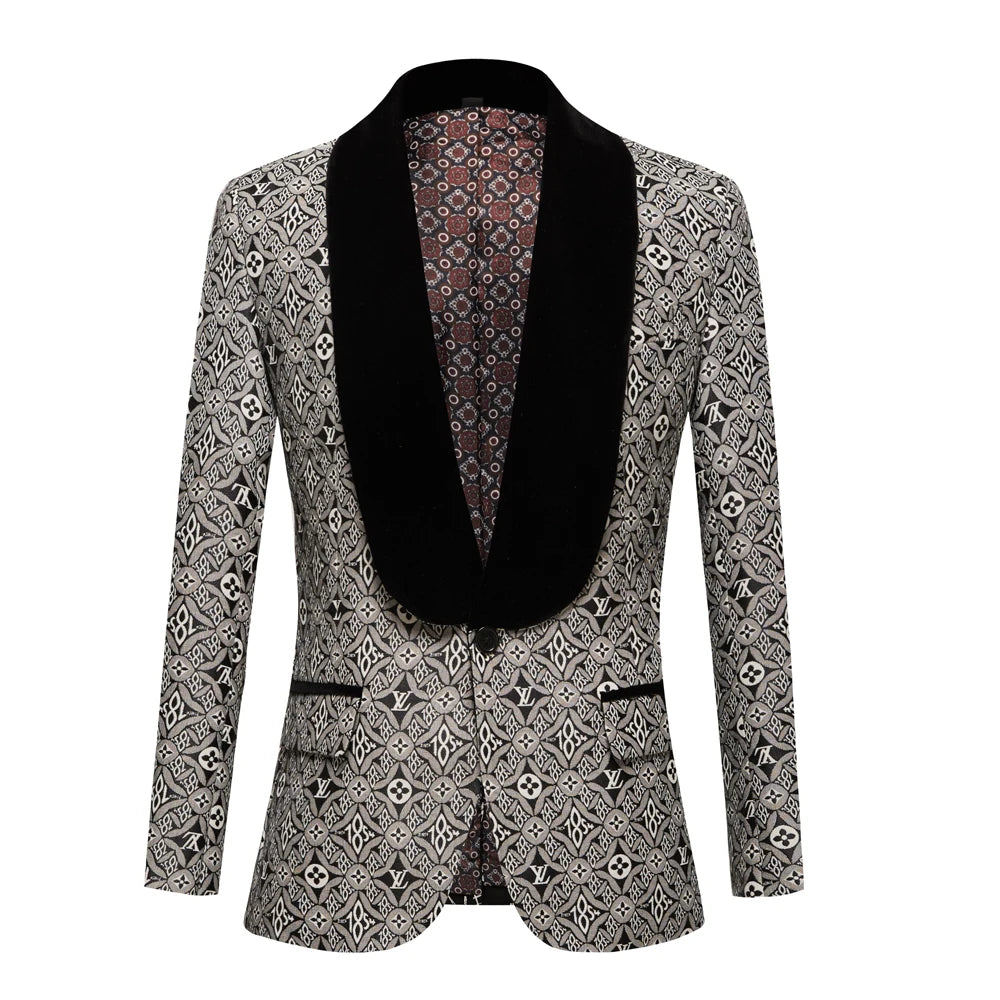 Trajes de novio blancos con solapa chal y jacquard para boda, graduación, padrino, chaqueta y pantalón, cuello negro