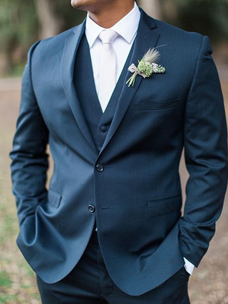 Costume 3 pièces bleu marine pour homme, coupe slim, sur mesure, avec pantalon