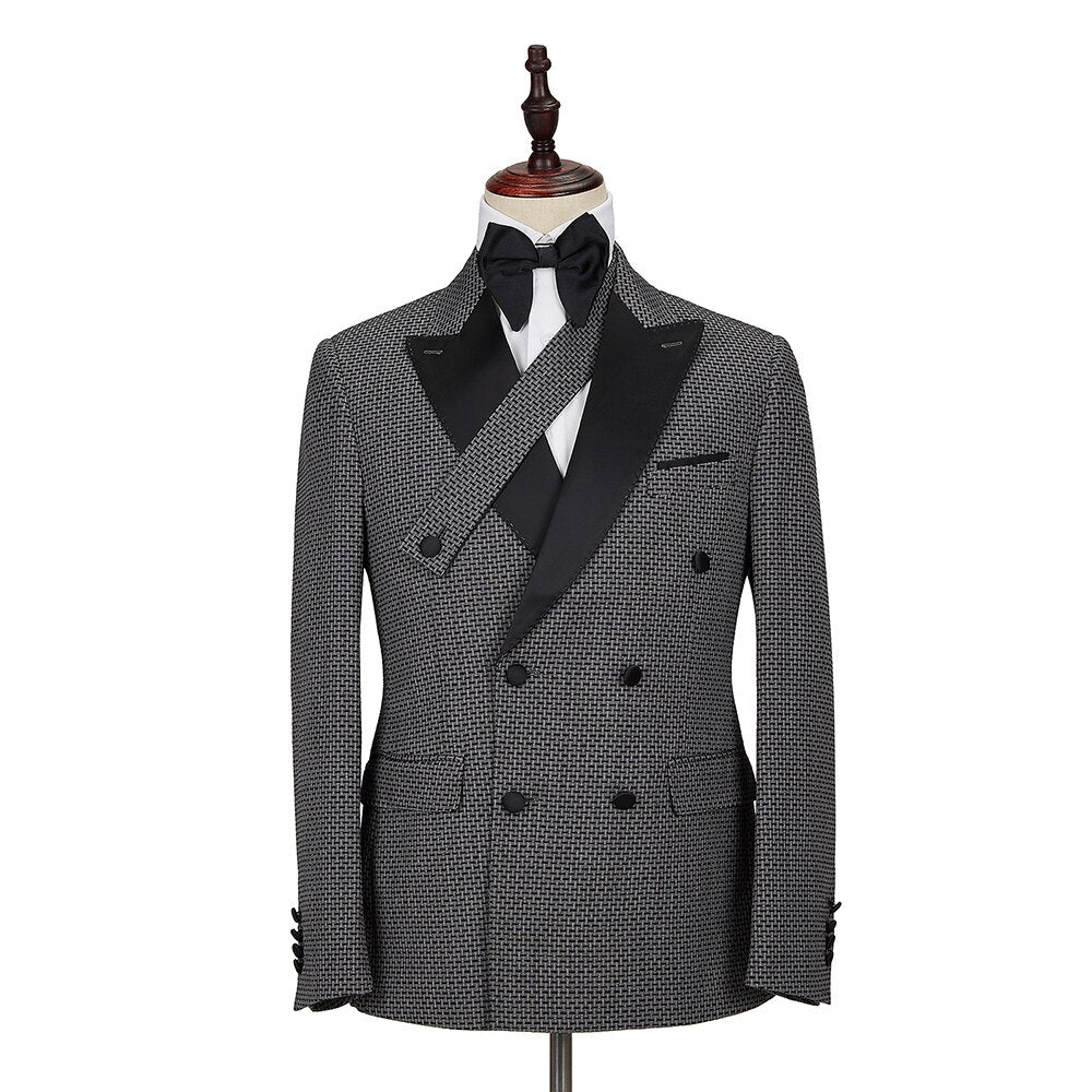 Luxury Personality Casual Double Breasted Men Suits 2 pcs set Slim Fit Wedding Groom Dinner party Tuxedo