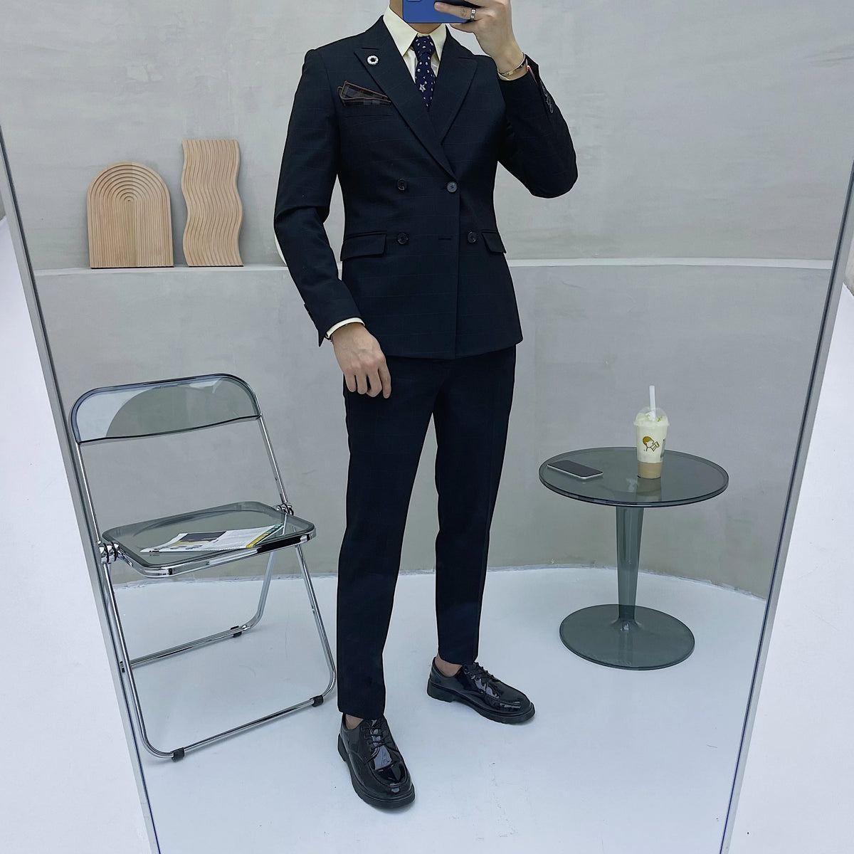(Blazer + chaleco + pantalones) Traje clásico de celosía para hombre, conjunto de 3 piezas, trajes ajustados para hombre, doble botonadura para novio, vestido de esmoquin de boda 