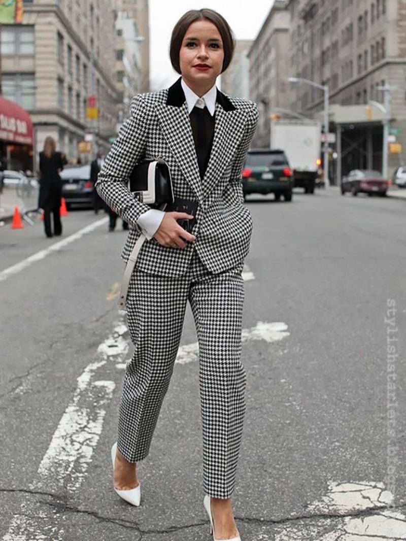 Conjunto de 2 piezas de cuadros escoceses de invierno, blazer vintage para mujer, esmoquin de boda, pantalones de cintura alta para mujer 