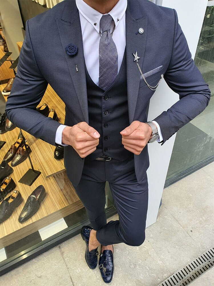 Costume homme gris 3 pièces coupe slim, smoking de mariage sur mesure, costume homme avec pantalon