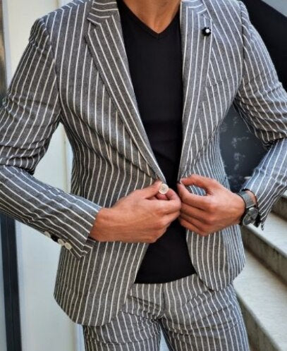 Groom Wear Gray Striped Suits костюм мужской Wedding Dress Prom Dress Business Suits Party Suits Two Pieces Suit(Jacket+Pants)