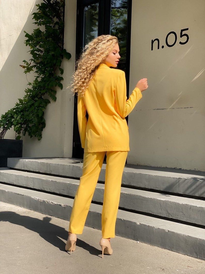 Yellow Blazer Suit Formal Mother of the Bride Suits Outfits Red Carpet Evening Party Wedding Wear(Jacket+Pants)