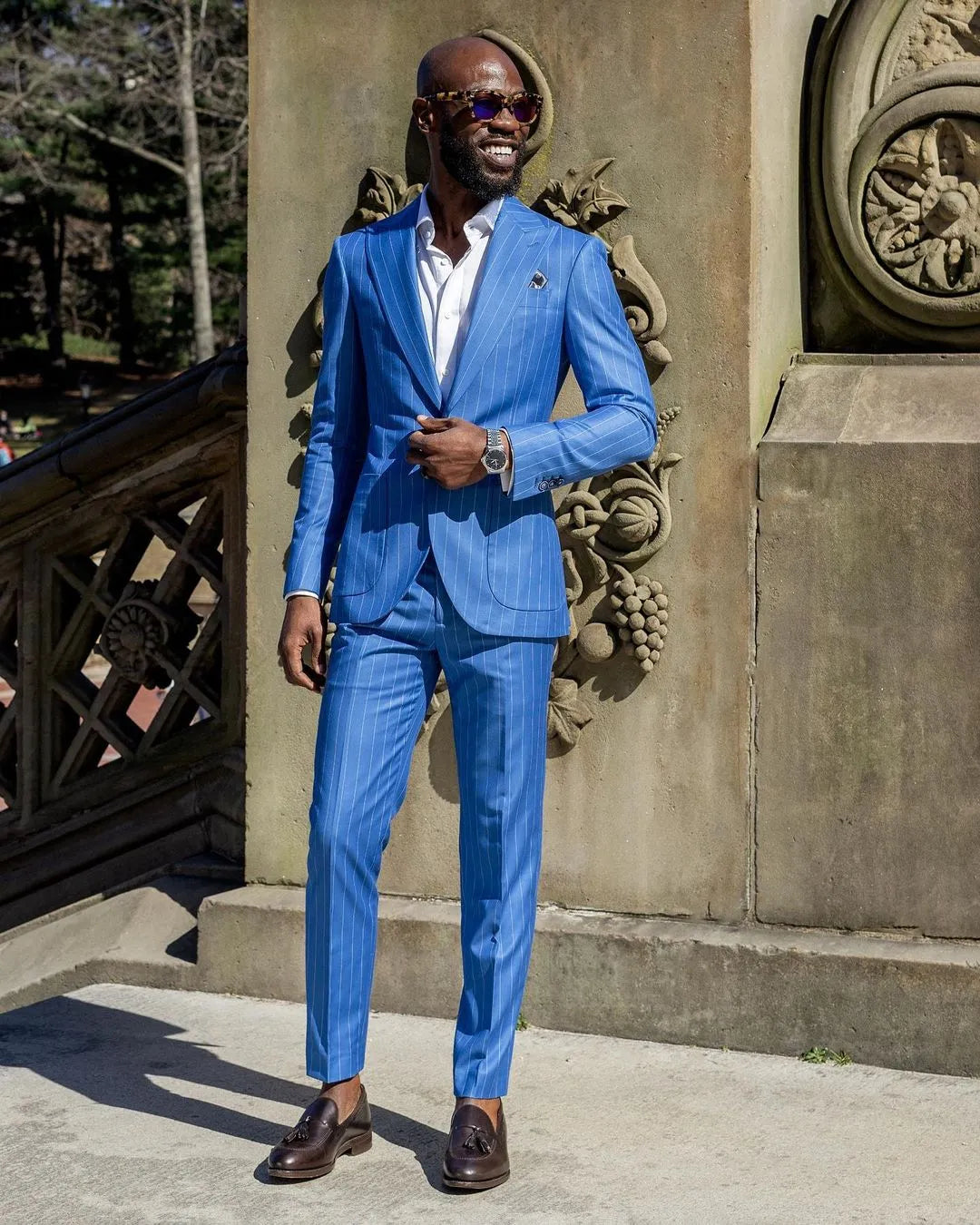 Trajes de esmoquin formales de boda a rayas de 2 piezas, blazer y pantalones, traje de novio a medida para padrinos de boda.
