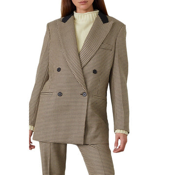 Brown Wool Women Jacket Suits Winter Ladies Check Thick Outfit Prom Evening Guest Wedding Wear Two Pieces Custom Made
