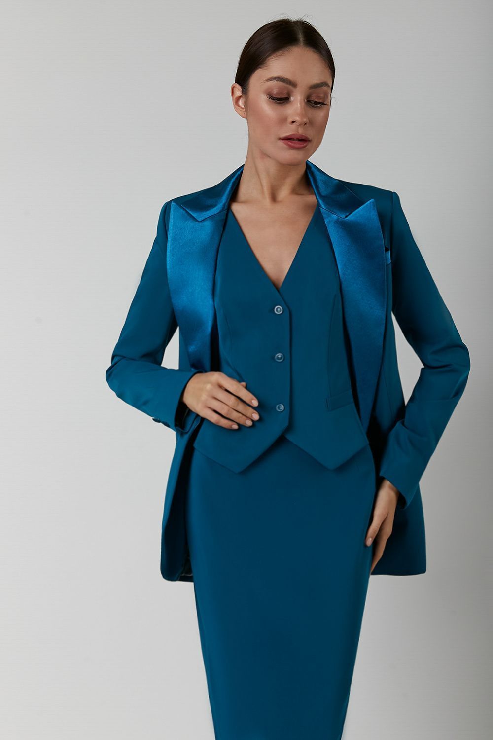 Ensemble blazer et robe pour femme de bureau, cardigan à manches longues, smoking de mariage, pantalon uni, tenue de bureau décontractée 3 pièces 