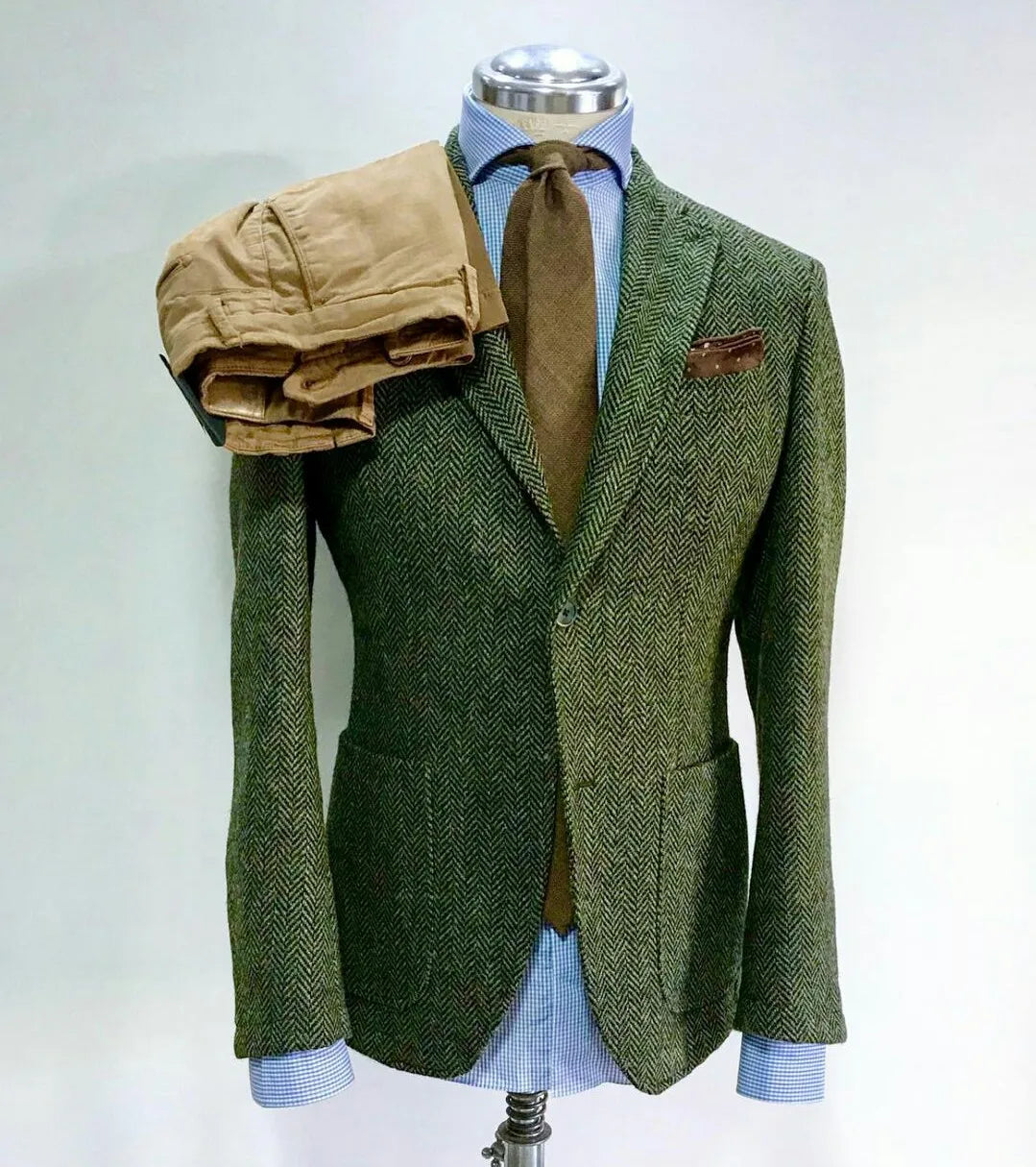 Winter Green Tweed Business Mens Coat Suits Warm Men Tuxedos Mens Prom Dinner Blazer Suit Only One Jacket