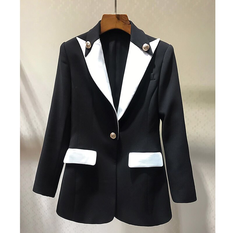 Blazer blanc et noir à manches longues et un bouton, tenue de soirée formelle, veste de mariage uniquement 