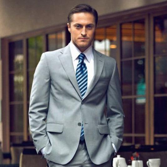 Grey 2 Piece Slim Fit Formal Men Suit Custom Groom Wedding Tuxedo 2 Piece Prom Wedding Men Suit Set