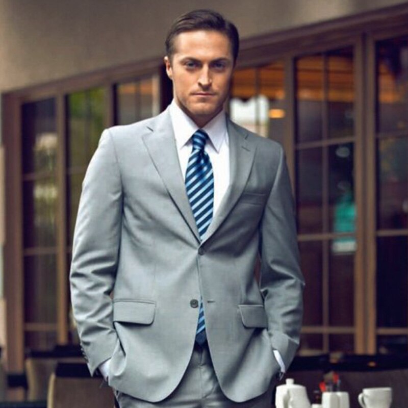 Traje formal entallado de 2 piezas gris para hombre, esmoquin personalizado para novio, boda, graduación, boda, conjunto de 2 piezas
