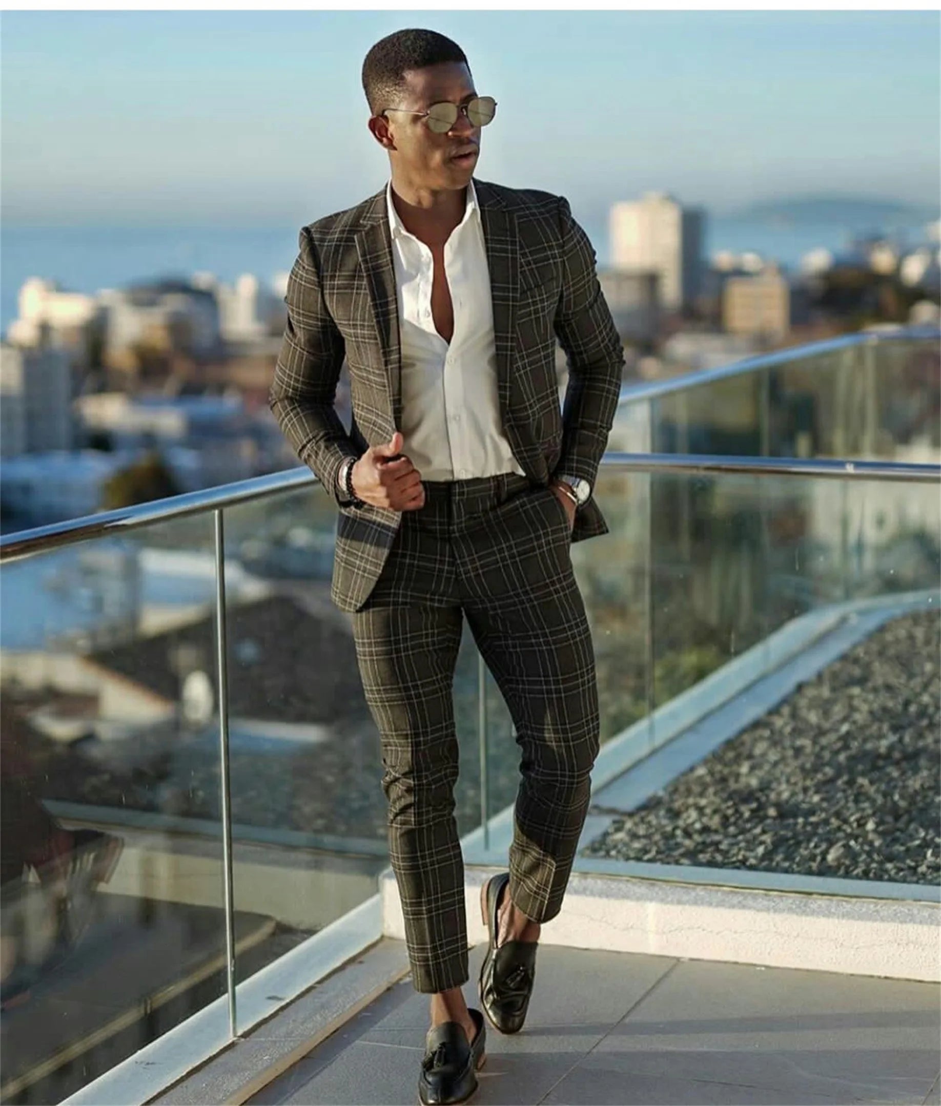 Custom Made Cool Check Plaid Men Suits 2 Pieces Groom Best Man Pants Suit Business Wedding Blazer Coat (Jacket+Pants)