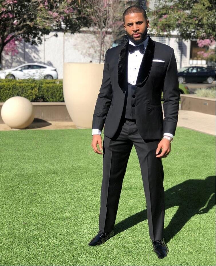Black Men One Button Wedding Tuxedos For Groom 3 Pieces Sets Groomsmen Best Man Suit  Bridegroom Blazer