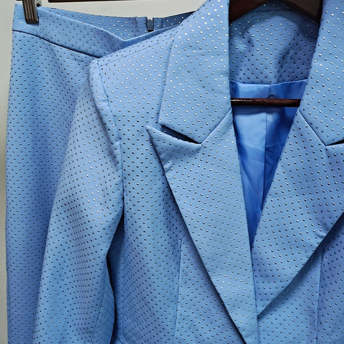 Conjunto de 3 piezas de blazer y pantalón para mujer, con un solo botón, diamantes y cuentas