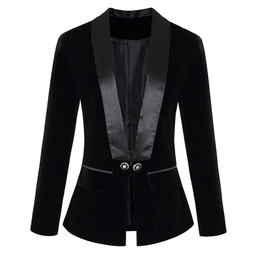 Blazer Women's Long Sleeve Velvet Blazer Jacket Outer Wear