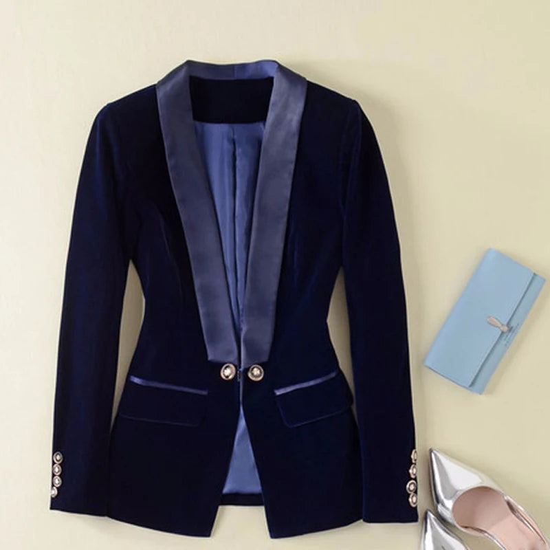Blazer Women's Long Sleeve Velvet Blazer Jacket Outer Wear