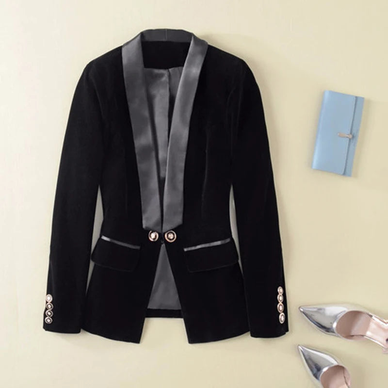 Blazer Women's Long Sleeve Velvet Blazer Jacket Outer Wear