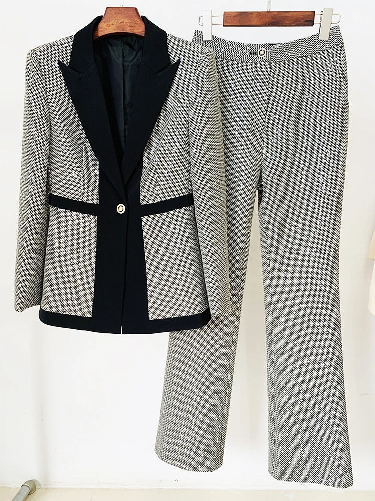 Ensemble de costume de défilé de mode pour femme, coupe slim, blazer à paillettes et pantalon