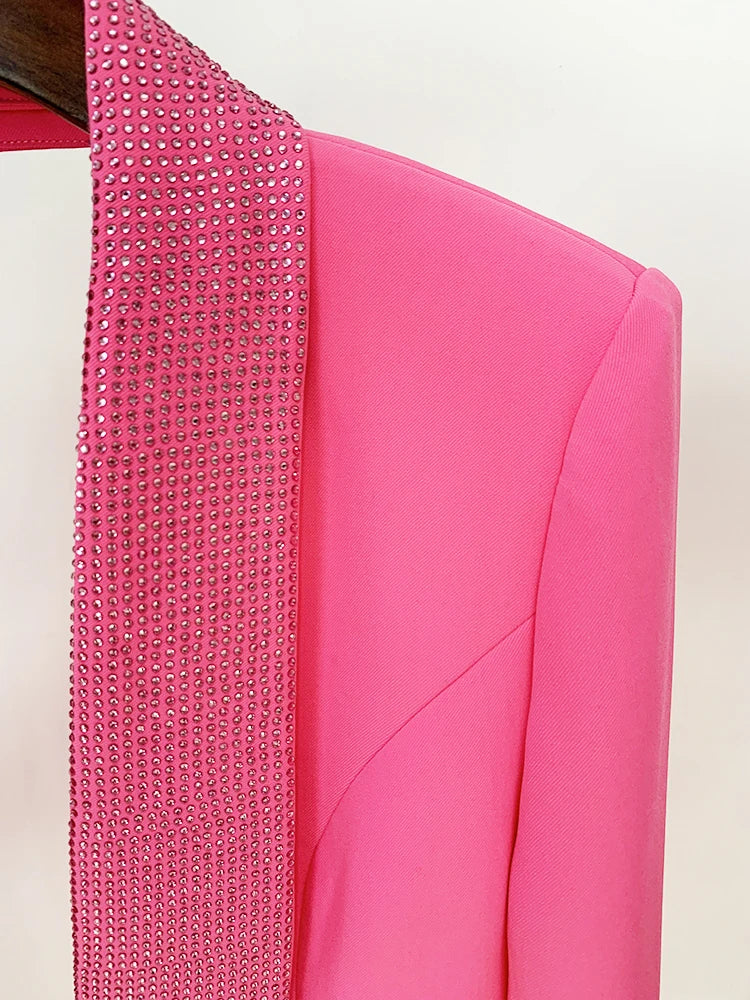 Jacket Women's Stylish Backless Rhinestone Diamonds Beaded Shawl Collar Long Blazer