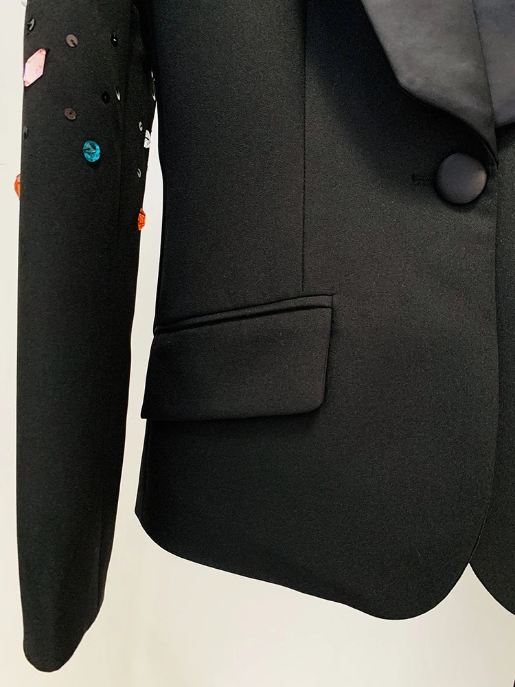 Conjunto de traje de moda para mujer, blazer ajustado con cuentas de diamantes de imitación y pantalones.