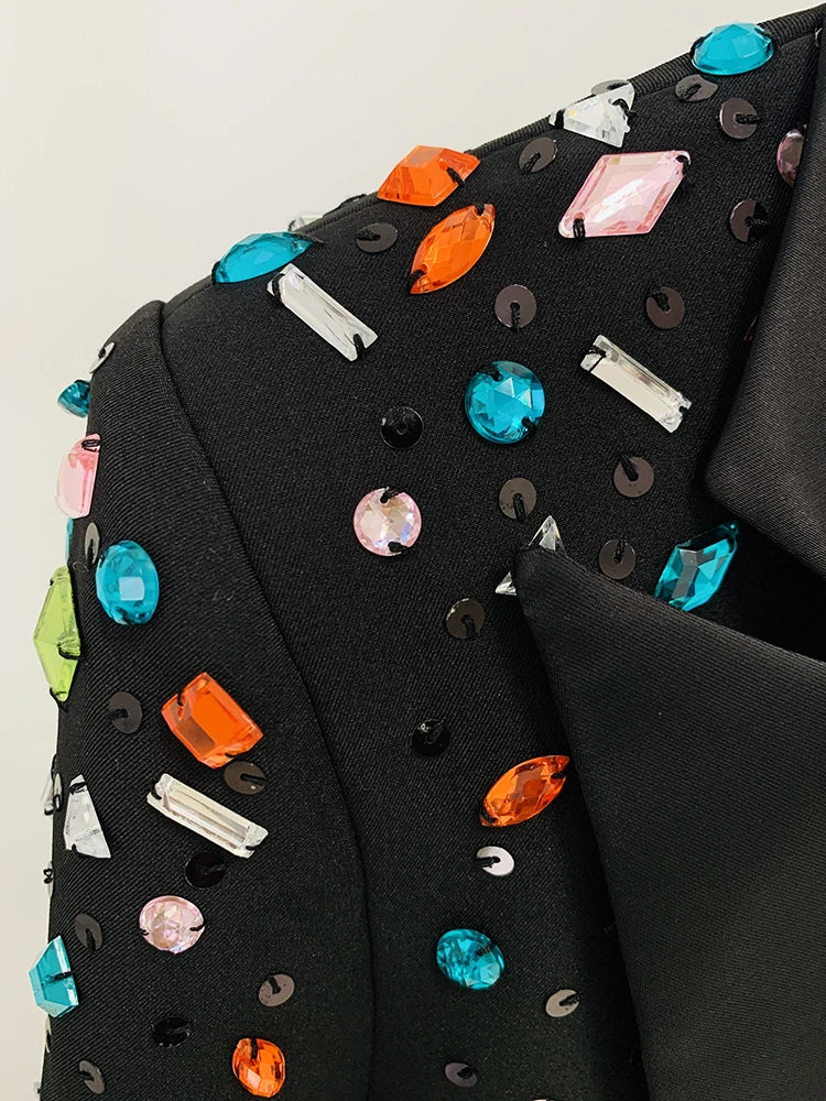Conjunto de traje de moda para mujer, blazer ajustado con cuentas de diamantes de imitación y pantalones.