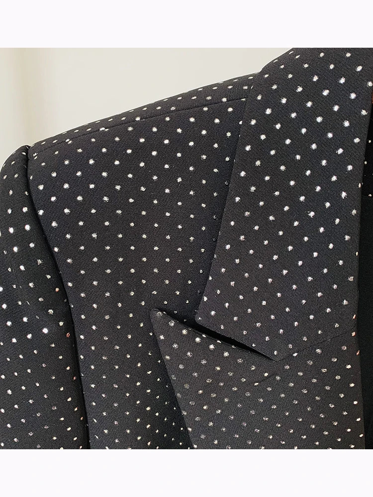 Ensemble 3 pièces pour femme, blazer, pantalon, veste, pantalon, imprimé à pois et paillettes