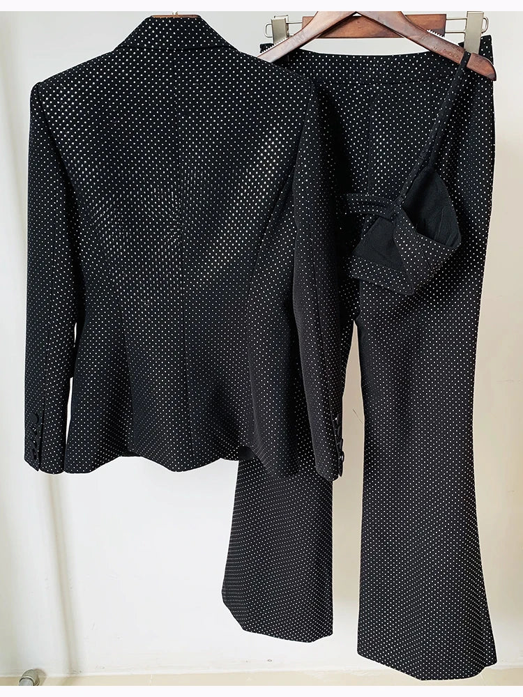 Ensemble 3 pièces pour femme, blazer, pantalon, veste, pantalon, imprimé à pois et paillettes