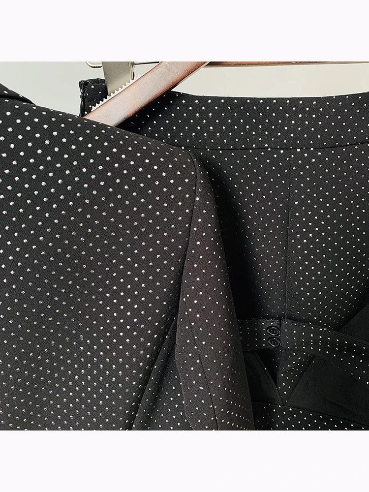 Ensemble 3 pièces pour femme, blazer, pantalon, veste, pantalon, imprimé à pois et paillettes