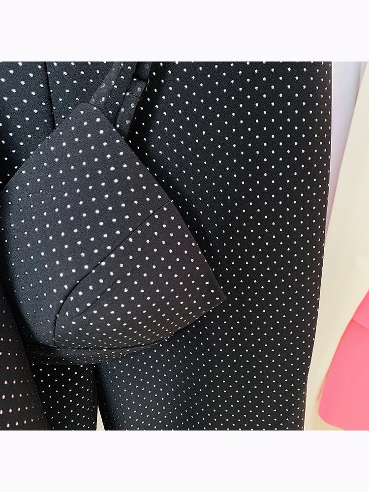 Ensemble 3 pièces pour femme, blazer, pantalon, veste, pantalon, imprimé à pois et paillettes