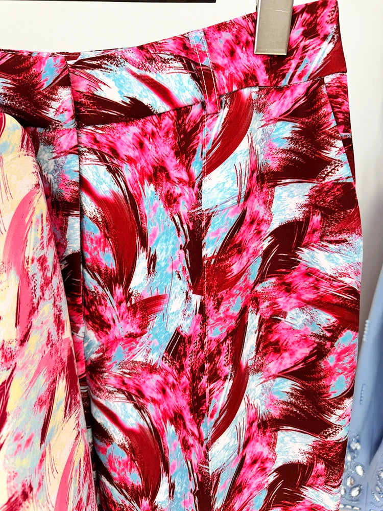 Conjunto de traje para mujer, blazer con estampado de plumas, manga 3/4, pantalón acampanado, 2 piezas