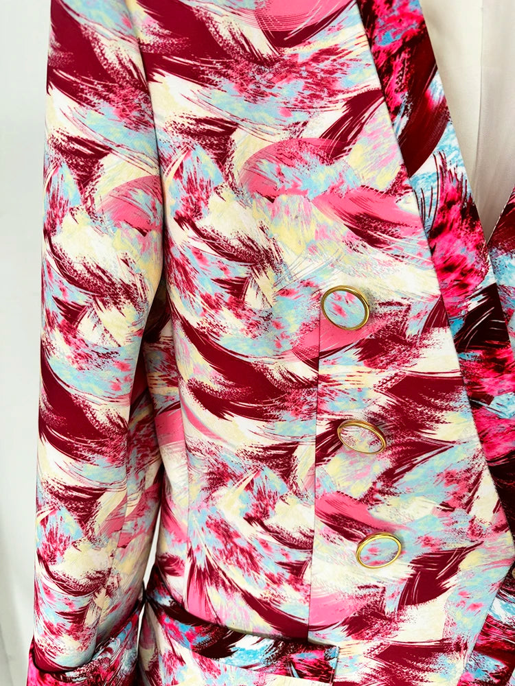 Conjunto de traje para mujer, blazer con estampado de plumas, manga 3/4, pantalón acampanado, 2 piezas