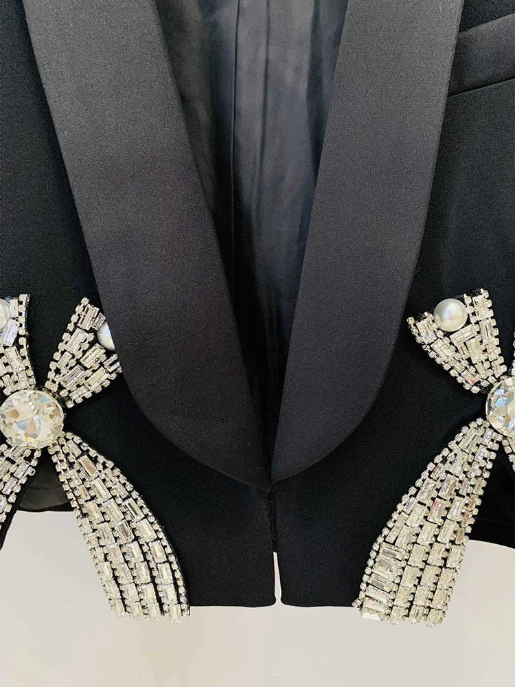 Suit Set Women's Luxurious Diamonds Beaded Short Blazer Skirt Suit