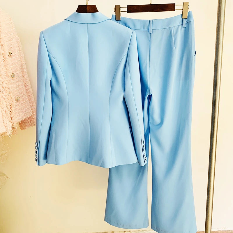Runway Suit Set Women's Slim Fitting Single Button Blazer Flare Pants Suit