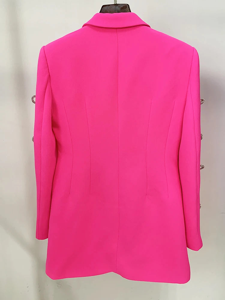Designer Stylish Women Pearls Chain Diamonds Beaded Hollow Out long sleeved Blazer Dress