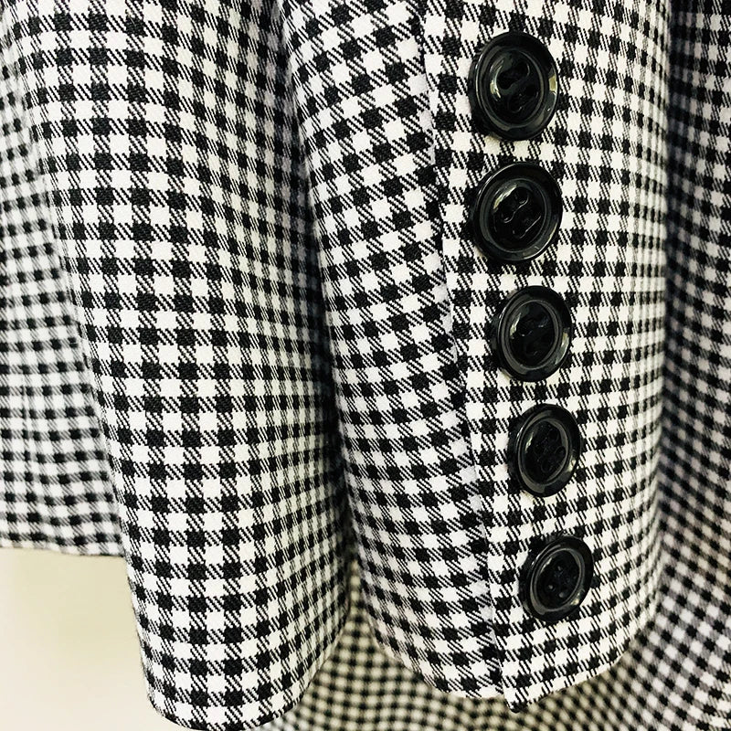 Designer Suit Set Women's Career Style Single Button Plaid Blazer Flare Pants Suit