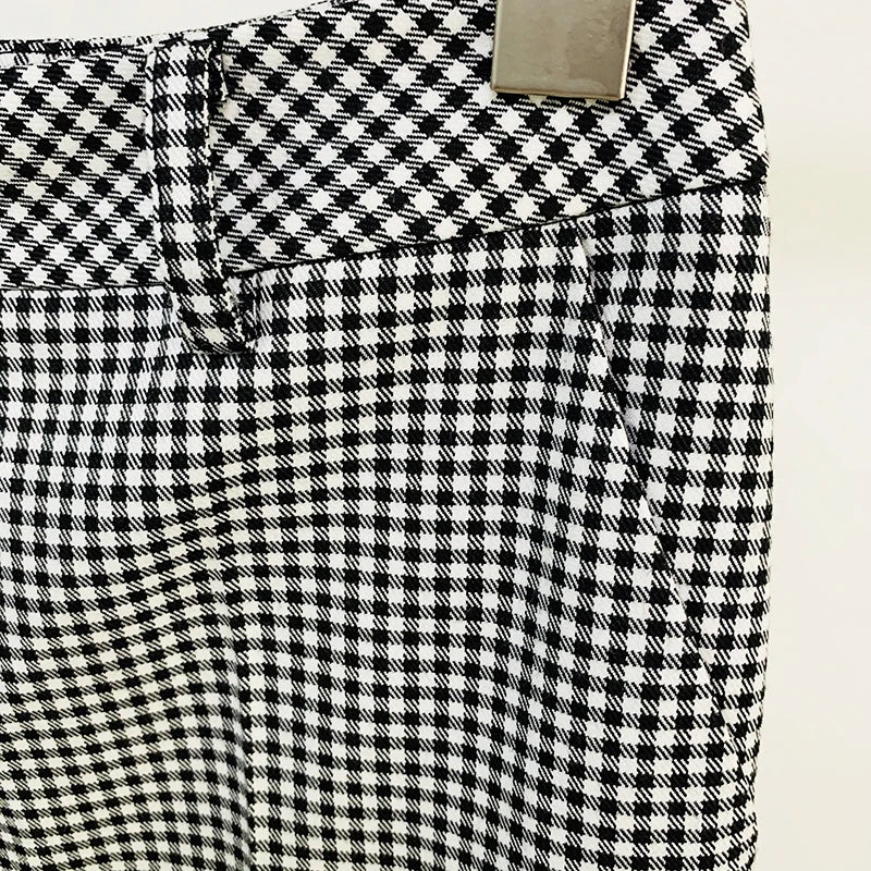 Designer Suit Set Women's Career Style Single Button Plaid Blazer Flare Pants Suit