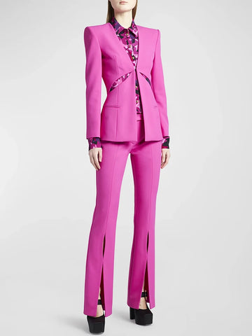 Newest Suit Set Women's Hollow Out Collarless Blazer Slit Pants Suit