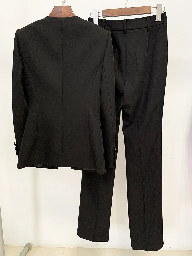 Conjunto de traje para mujer, blazer sin cuello calado, pantalón con abertura, nuevo
