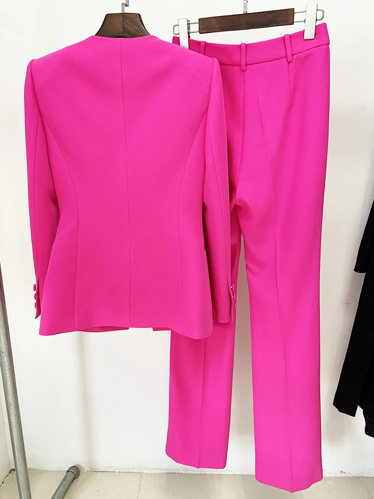 Conjunto de traje para mujer, blazer sin cuello calado, pantalón con abertura, nuevo