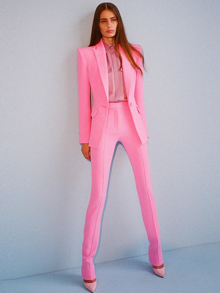 Conjunto de traje de pasarela para mujer, elegante blazer ajustado de un solo botón, pantalón de tubo, traje de dos piezas