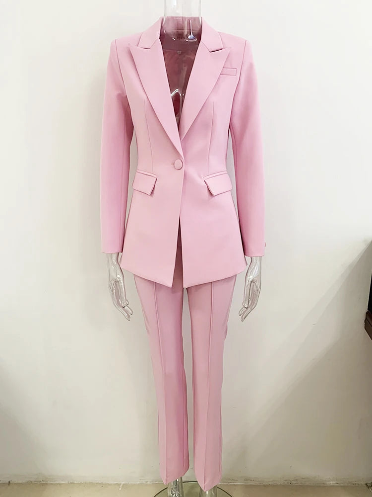 Conjunto de traje de pasarela para mujer, elegante blazer ajustado de un solo botón, pantalón de tubo, traje de dos piezas