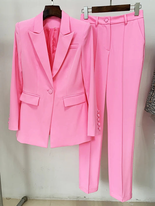 Runway Suit Set Women Elegant Single Button Slim Fit Blazer Pencil Pants Suit Two-piece